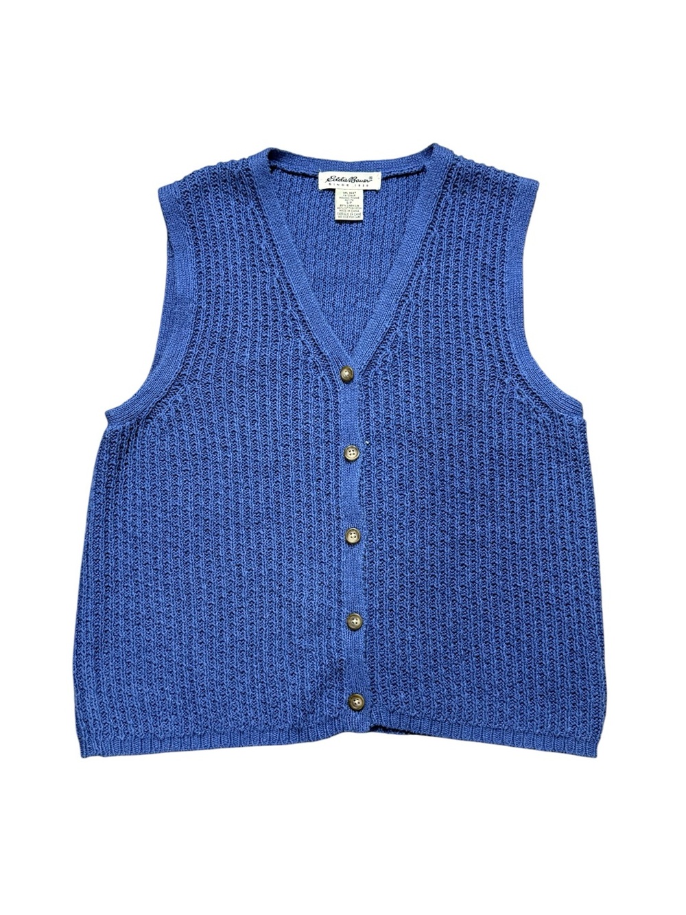 Vintage Eddie Bauer Blue Linen Cotton Knit Button Sweater Vest S - Picture 2 of 10